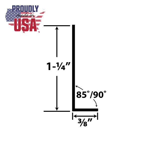 1-1/4in x 3/8in x 3/64in (.040in) Thick | Styrene Uneven Leg | 90° Angle Moulding