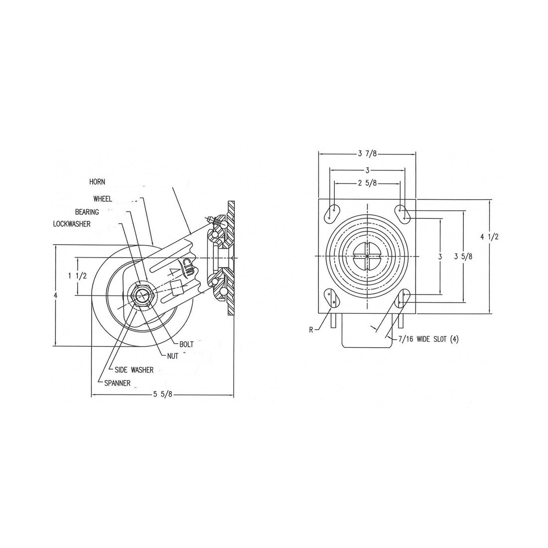 Swivel Heavy Duty Institutional Caster | 3-7/8in x 4-1/2in Top Plate