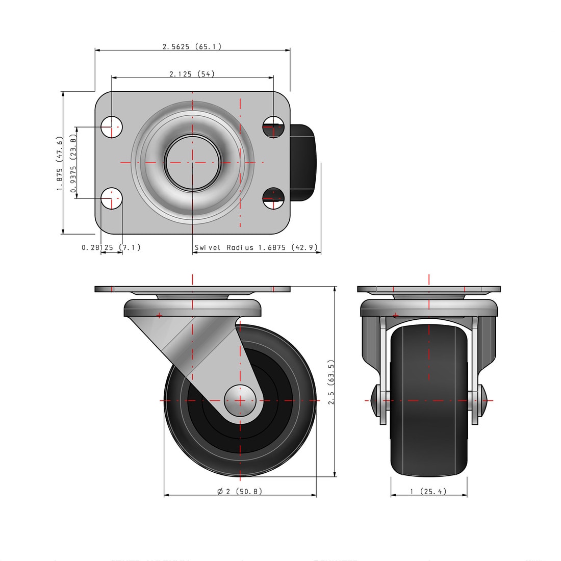 Black Polypropylene Swivel 100 Series Industrial Caster