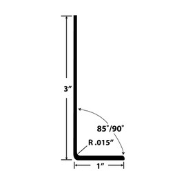 3in x 1in x 1/16in Thick | Styrene Uneven Leg | 90° Angle Moulding