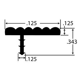 1-1/4in Silver Flexible PVC 6 Hump | Offset Barb Rippled Tee Moulding