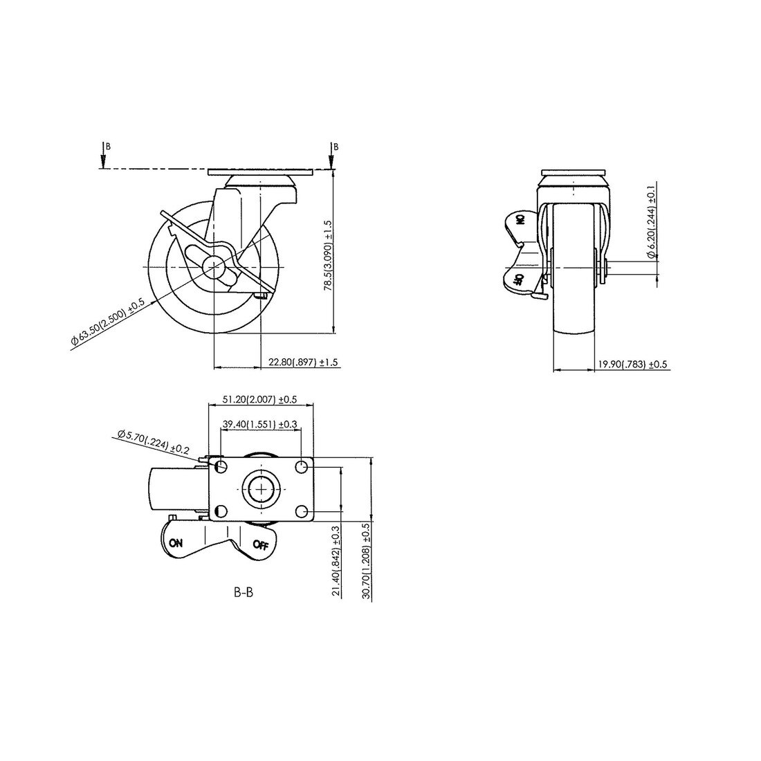 2-1/2in Dia | Black Swivel Imported Single Wheel Series Industrial Caster