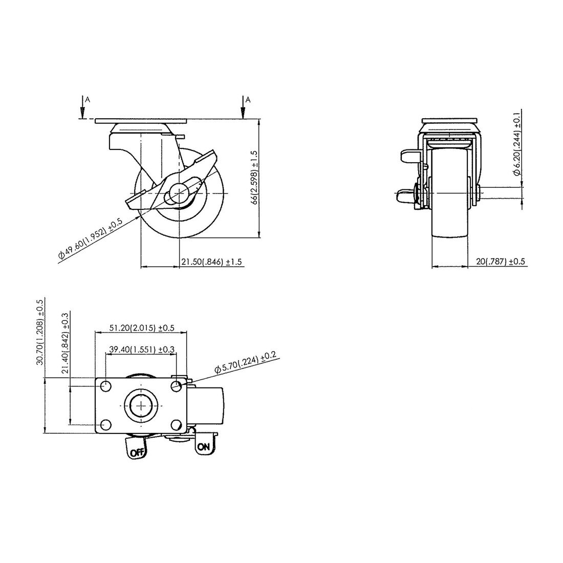 2in Dia | Black Swivel Imported Single Wheel Series Industrial Caster