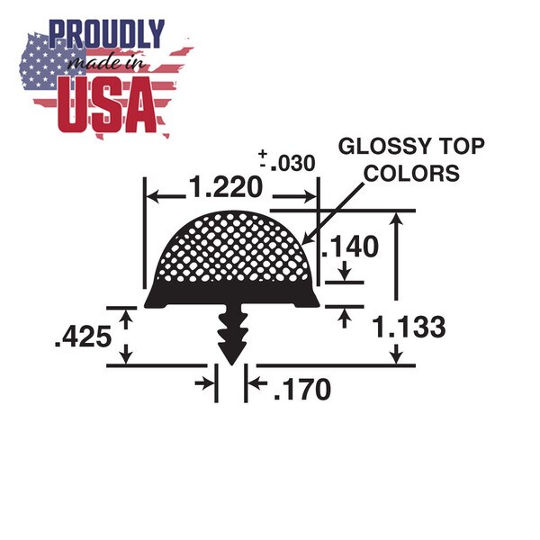1-1/4in Black High Profile Dual Durometer | Glossy Bumper Tee Moulding