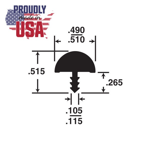 1/2in Flexible PVC | Round Bumper Tee Moulding | 303-575 Series
