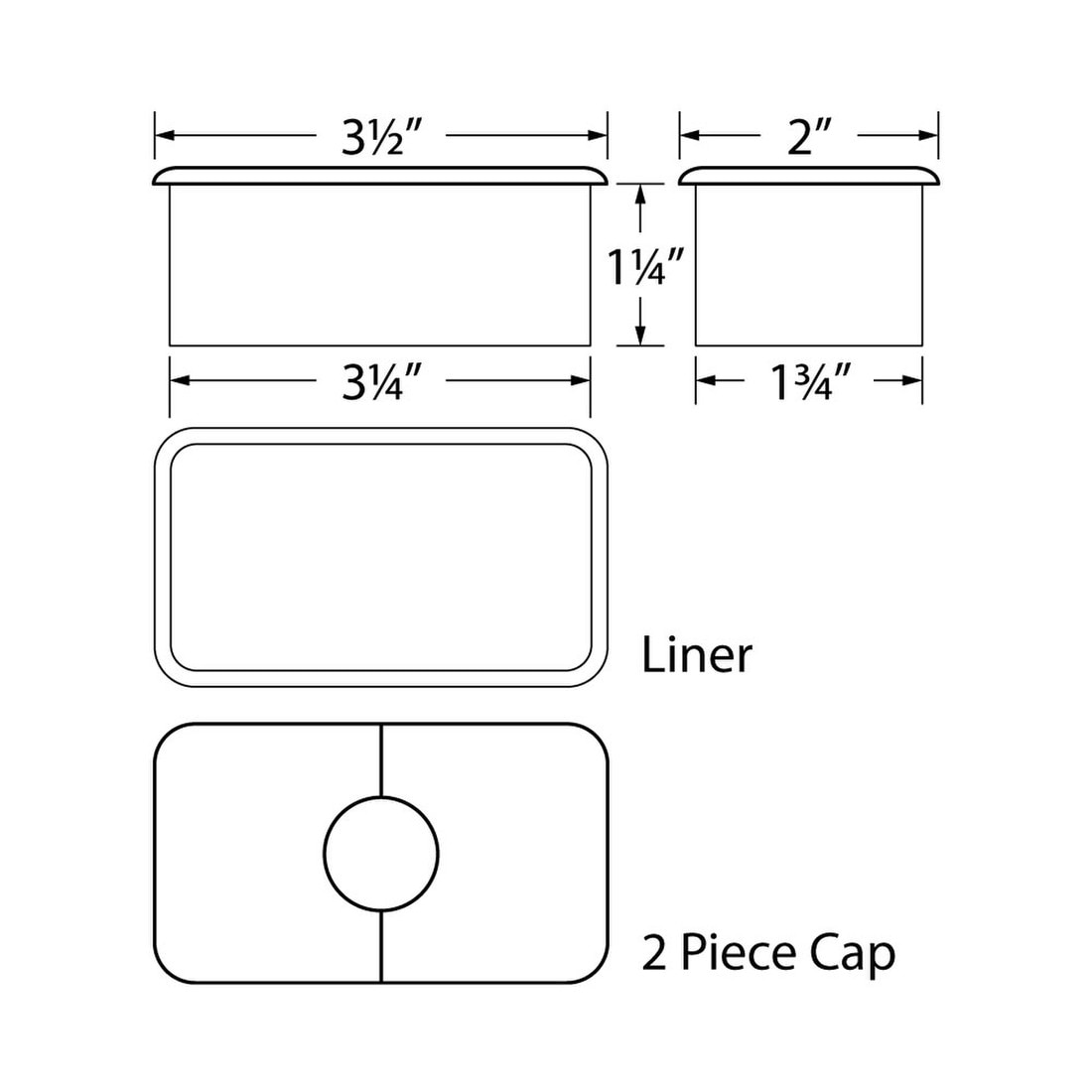 3-1/in x 2in | Black | Rectangular Wire Management Grommet | With Circular Cap and Deep Bushing | 32-D-2 Series