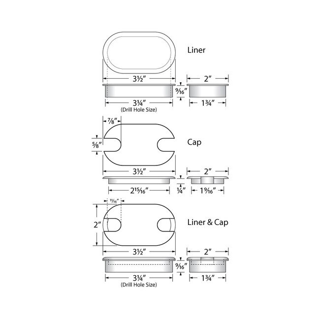 Oval Wire Management Grommet 31/2in x 2in Dia 39GROMMET