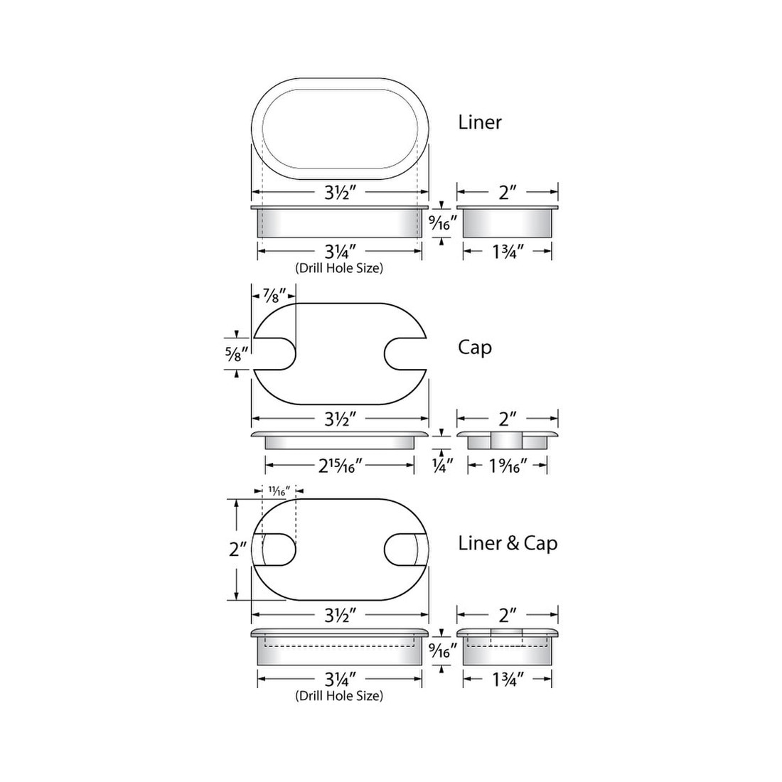 3-1/2in x 2in Dia | Oval Wire Management Grommet
