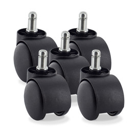 2in Dia | Hooded Euro Twin Wheel Furniture Caster Set of 5 | 7/16in x 7/8in Friction Ring Stem