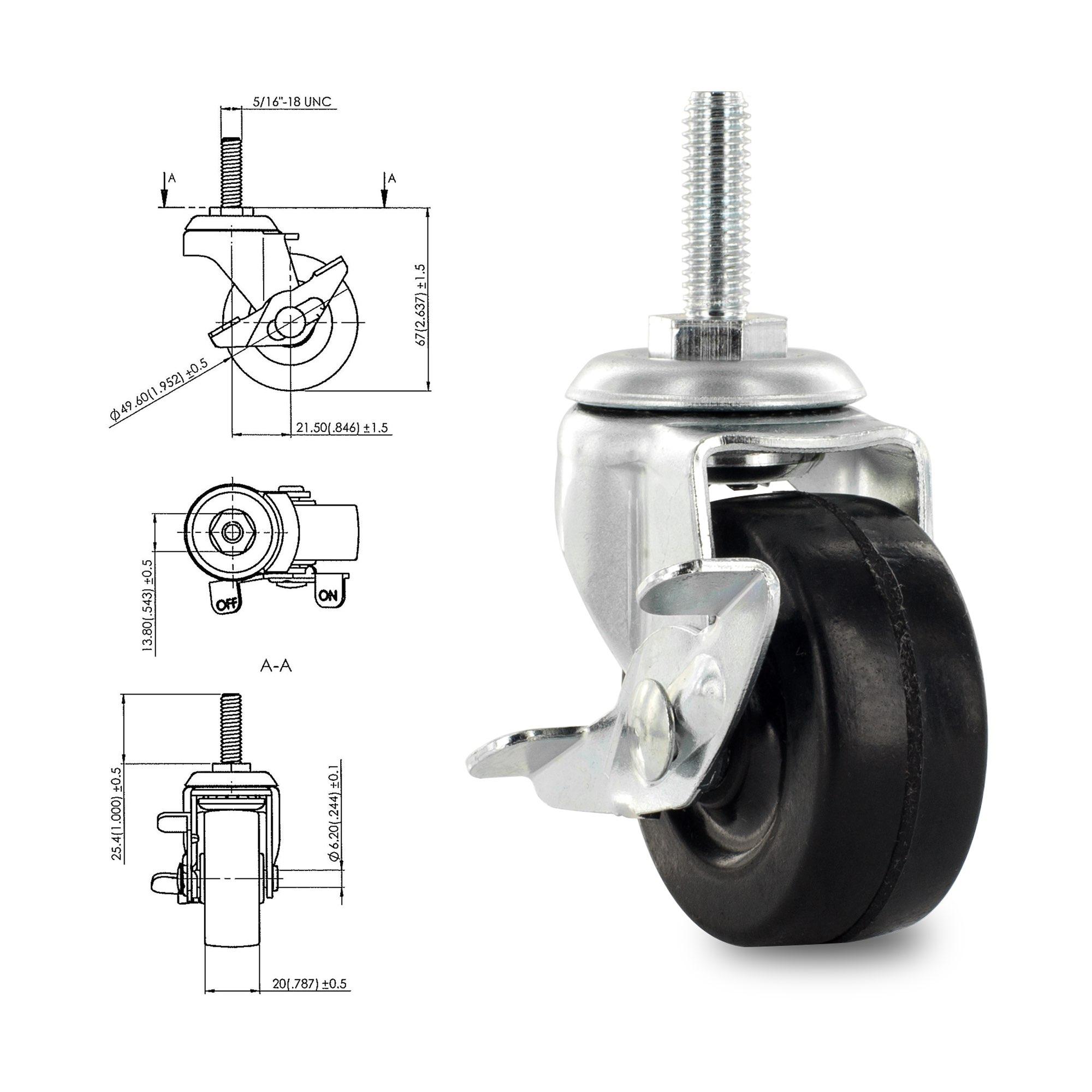2 Inch Metal Square Double Star Caster Insert With 2 Inch Casters Without Brakes - Picture 9 of 21