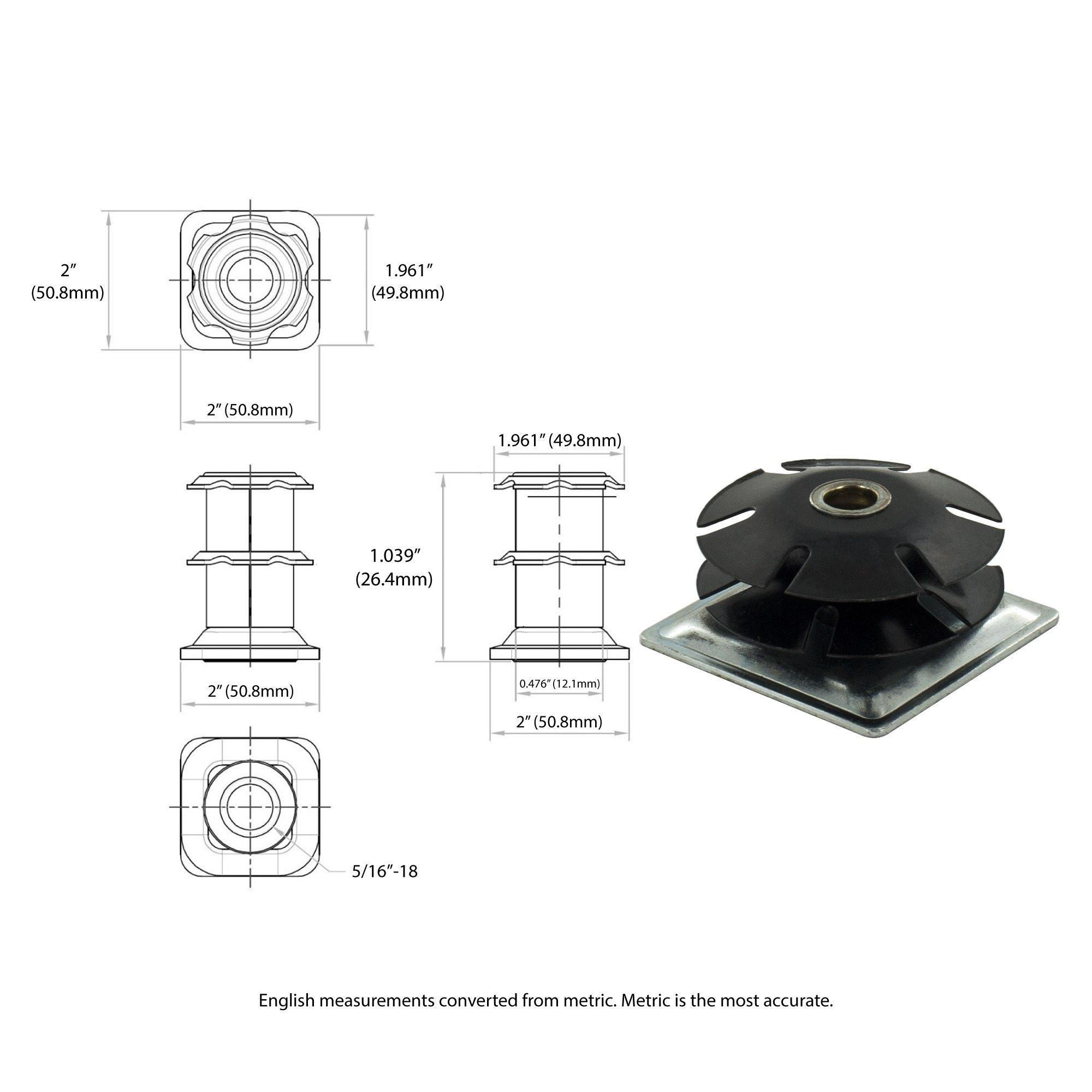 2 Inch Metal Square Double Star Caster Insert With 2 Inch Casters Without Brakes - Picture 10 of 21