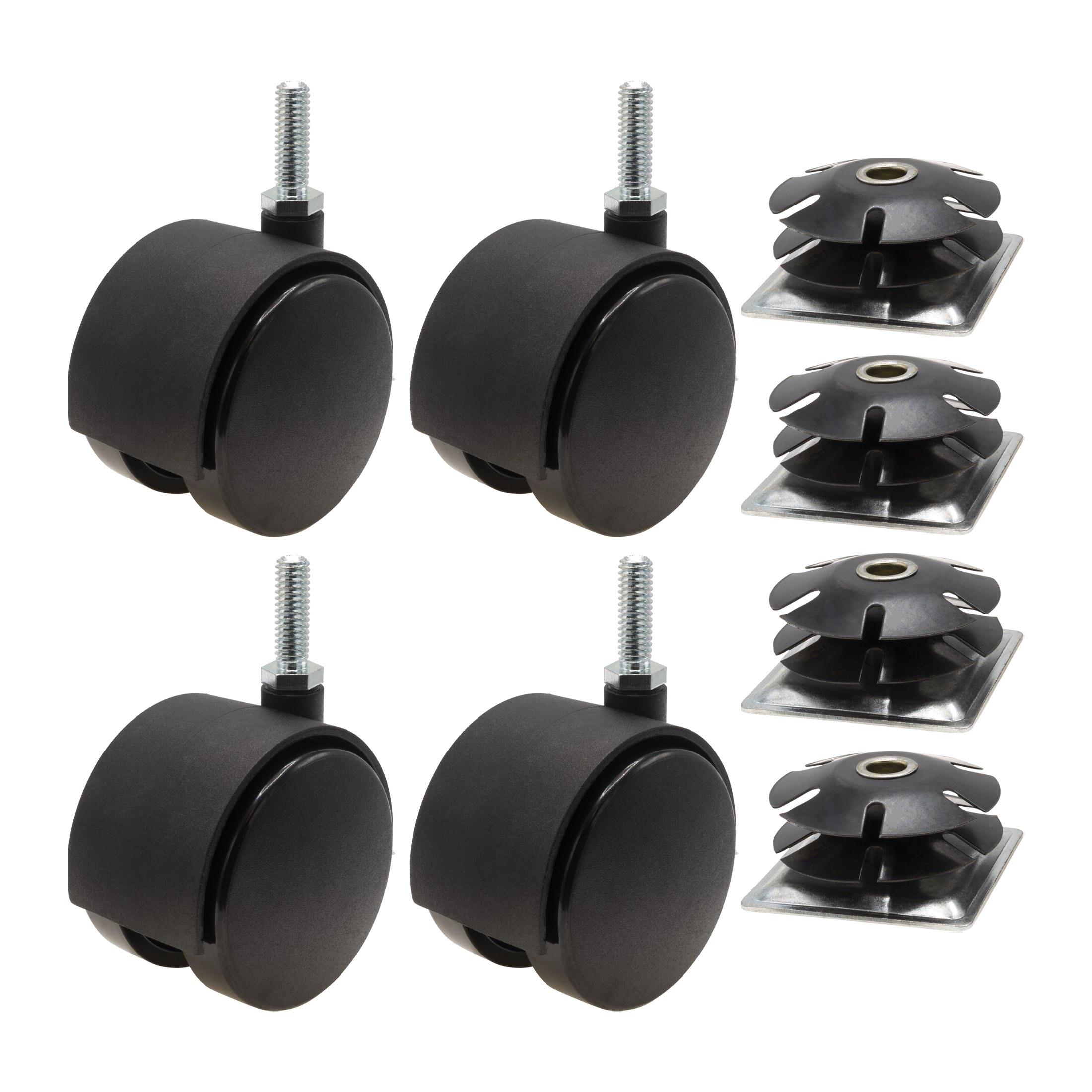 2 Inch Square Double Star Caster Insert and 2-3/8 Inch Black Swivel Hooded Twin - Picture 20 of 26