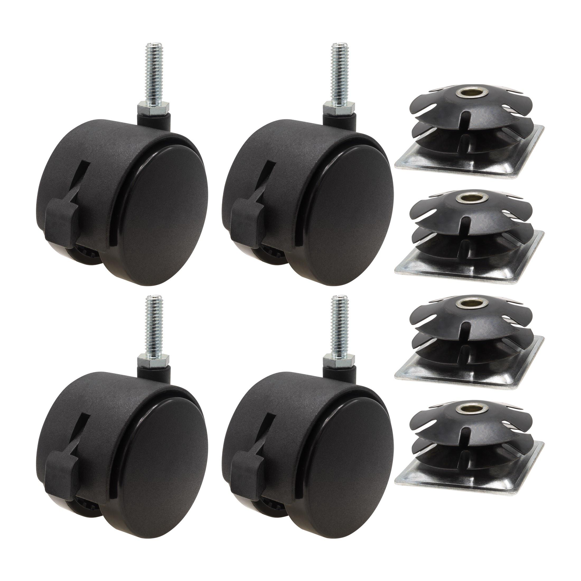 2 Inch Square Double Star Caster Insert and 2-3/8 Inch Black Swivel Hooded Twin - Picture 13 of 26