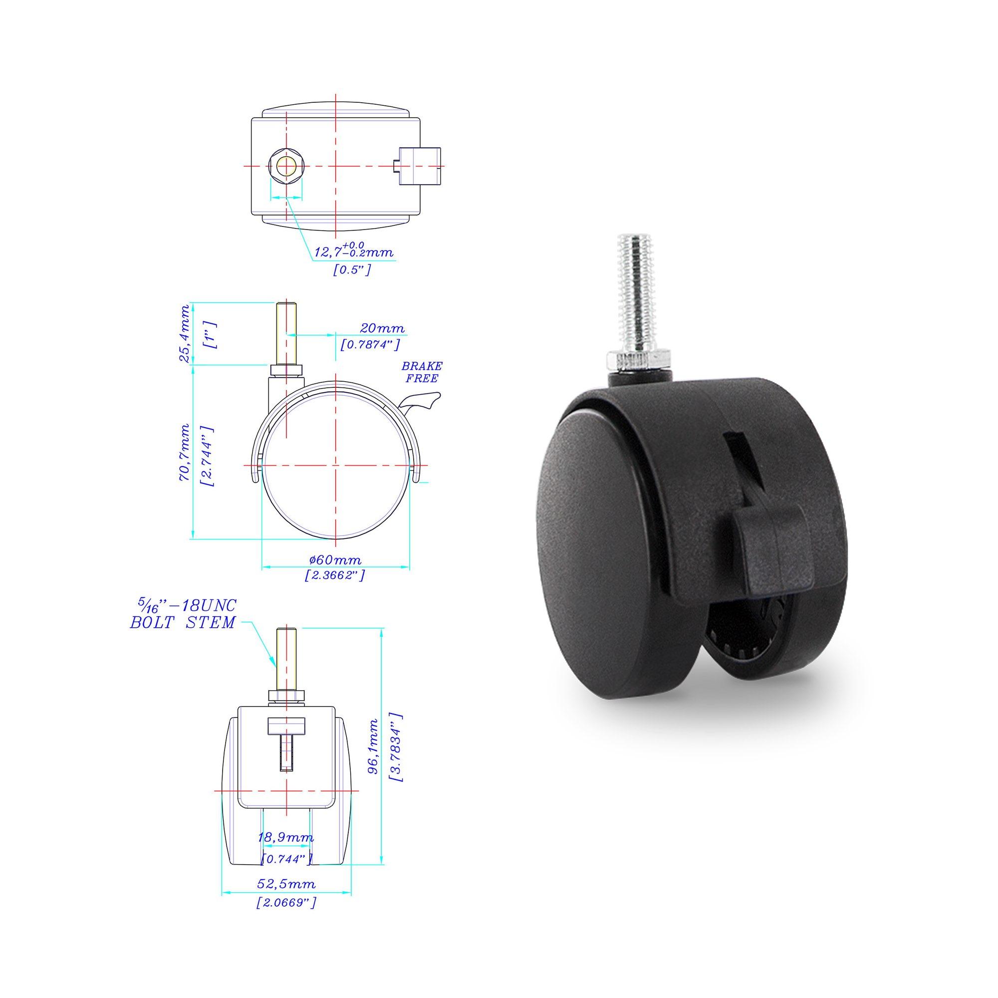 2 Inch Square Double Star Caster Insert and 2-3/8 Inch Black Swivel Hooded Twin - Picture 14 of 26
