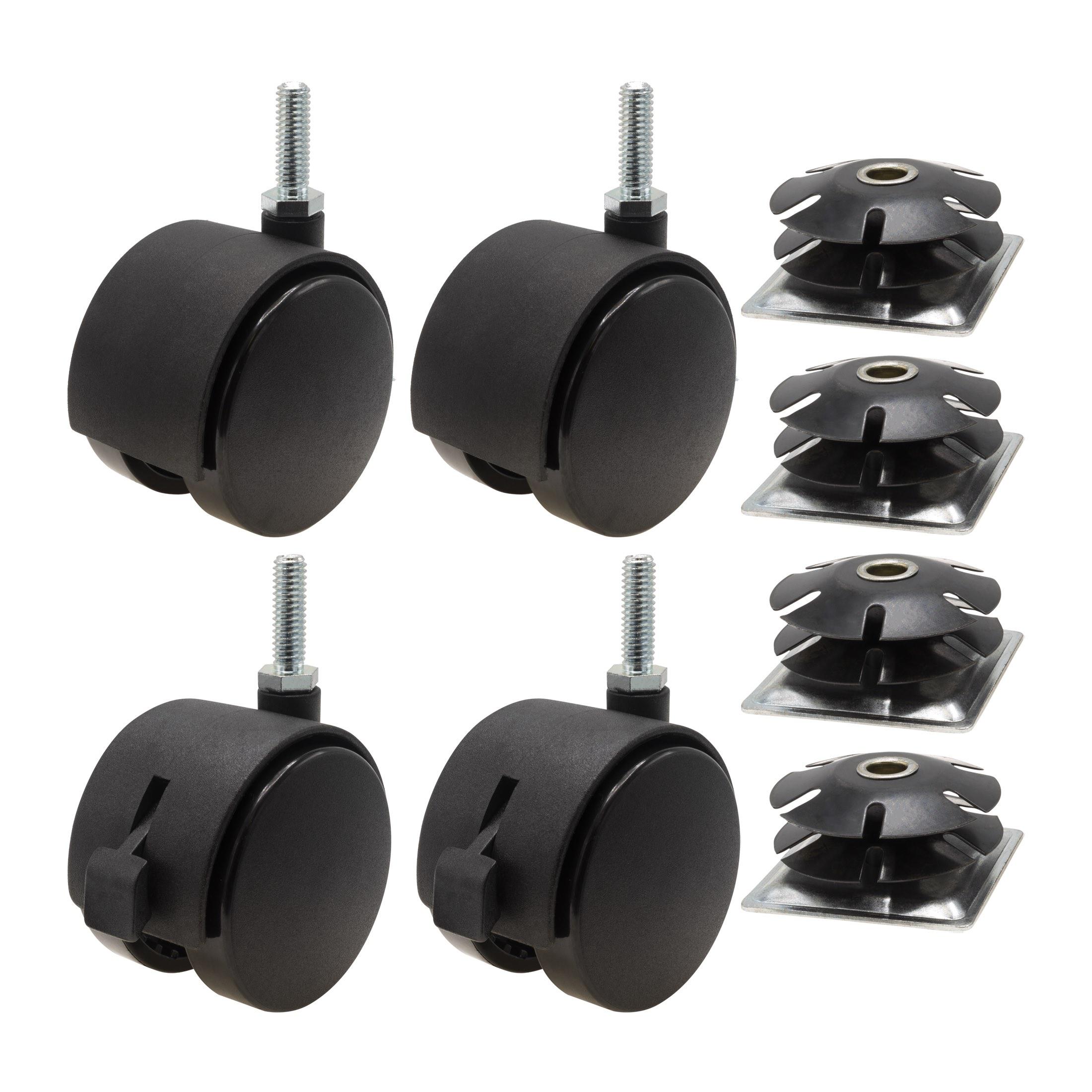 2 Inch Square Double Star Caster Insert and 2-3/8 Inch Black Swivel Hooded Twin - Picture 6 of 26