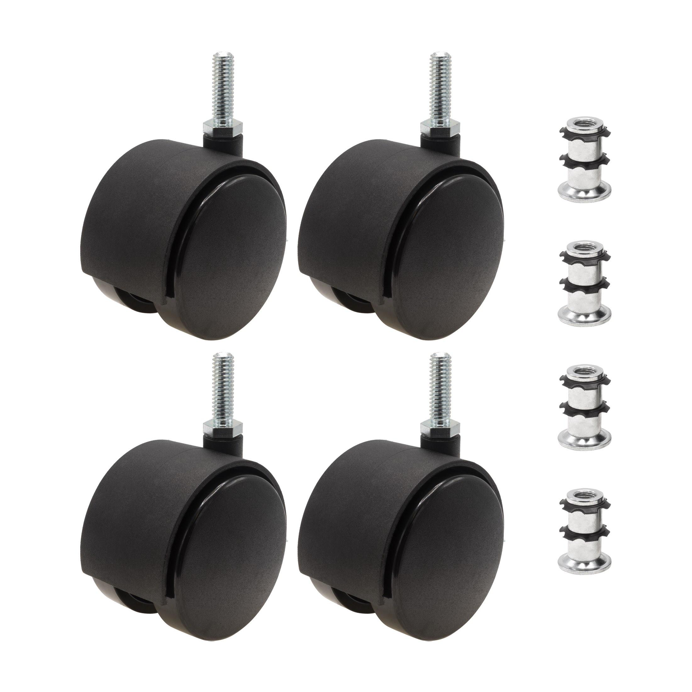 3/4 Inch Round Double Star Caster Insert and 2-3/8 Inch Black Swivel Hooded Twin - Picture 20 of 26