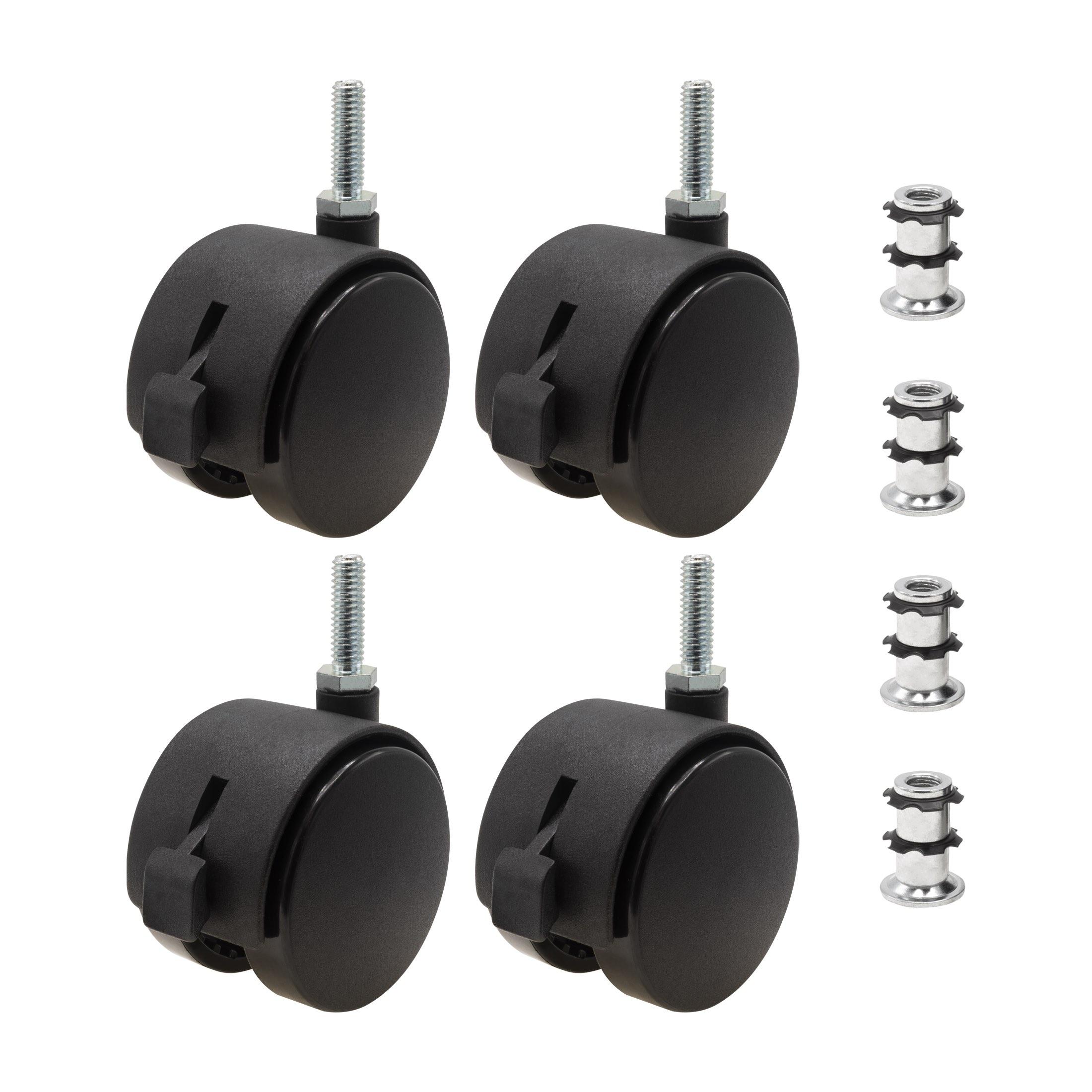 3/4 Inch Round Double Star Caster Insert and 2-3/8 Inch Black Swivel Hooded Twin - Picture 13 of 26