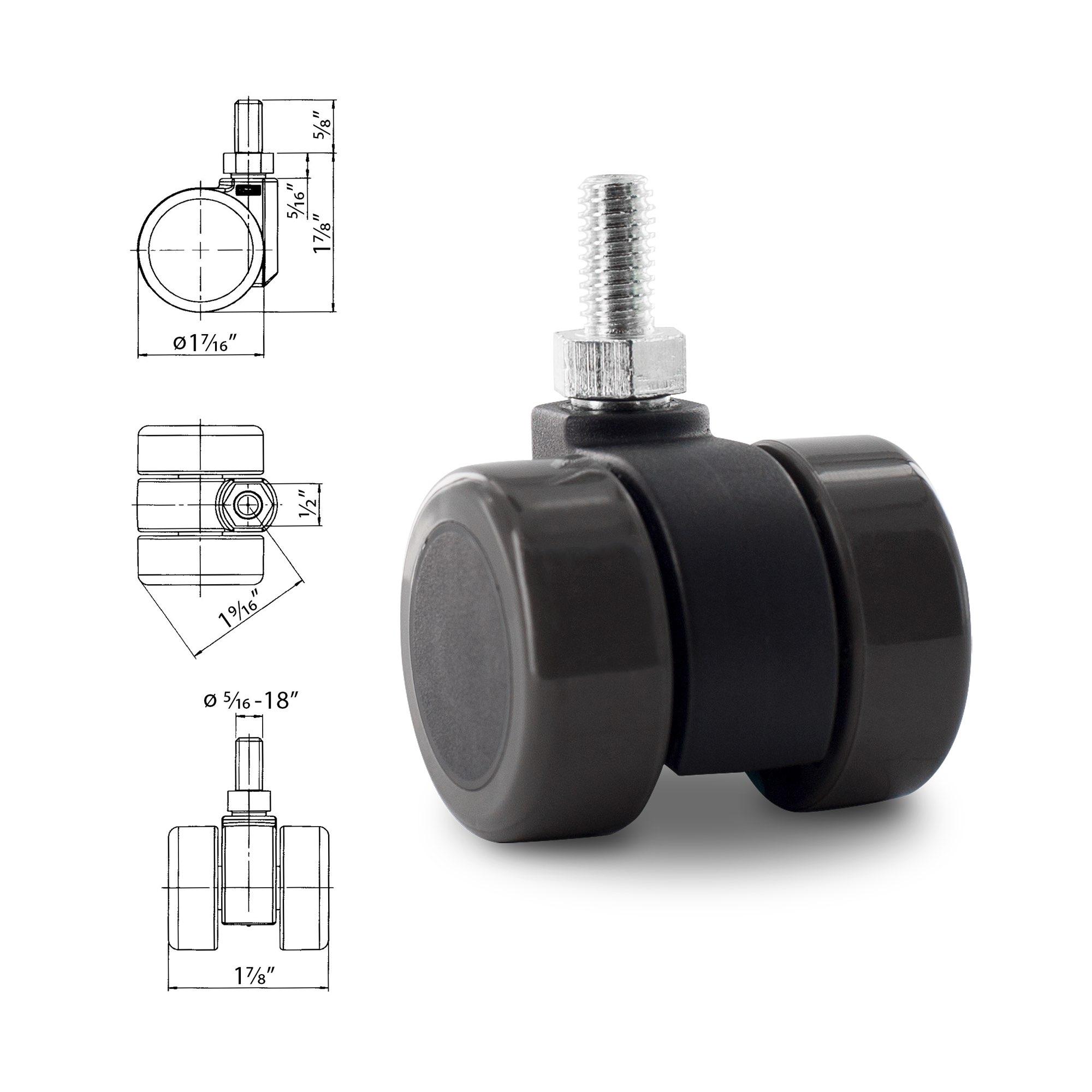 1 Inch Square Double Star Caster Insert and 1-1/2 Inch Grey Swivel Non Hooded - Picture 18 of 21