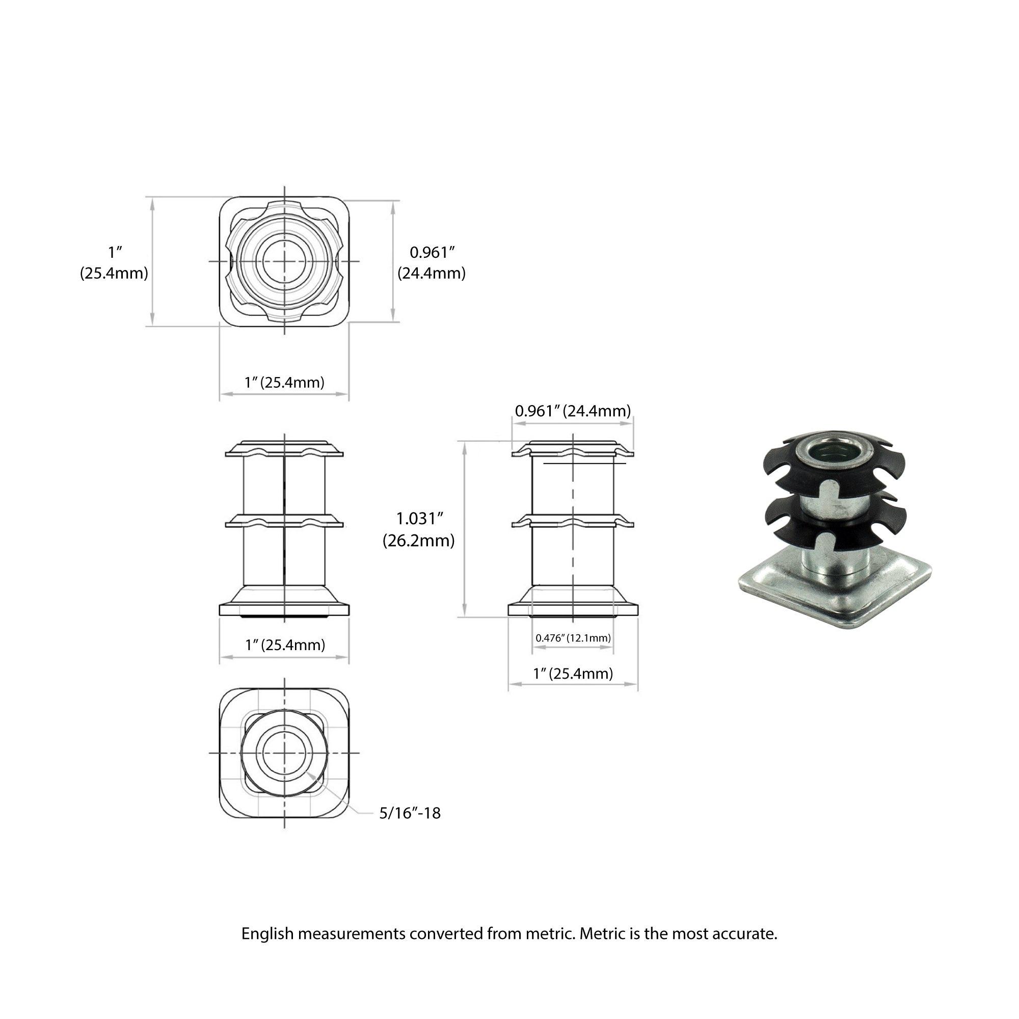 1 Inch Square Double Star Caster Insert and 1-1/2 Inch Grey Swivel Non Hooded - Picture 19 of 21