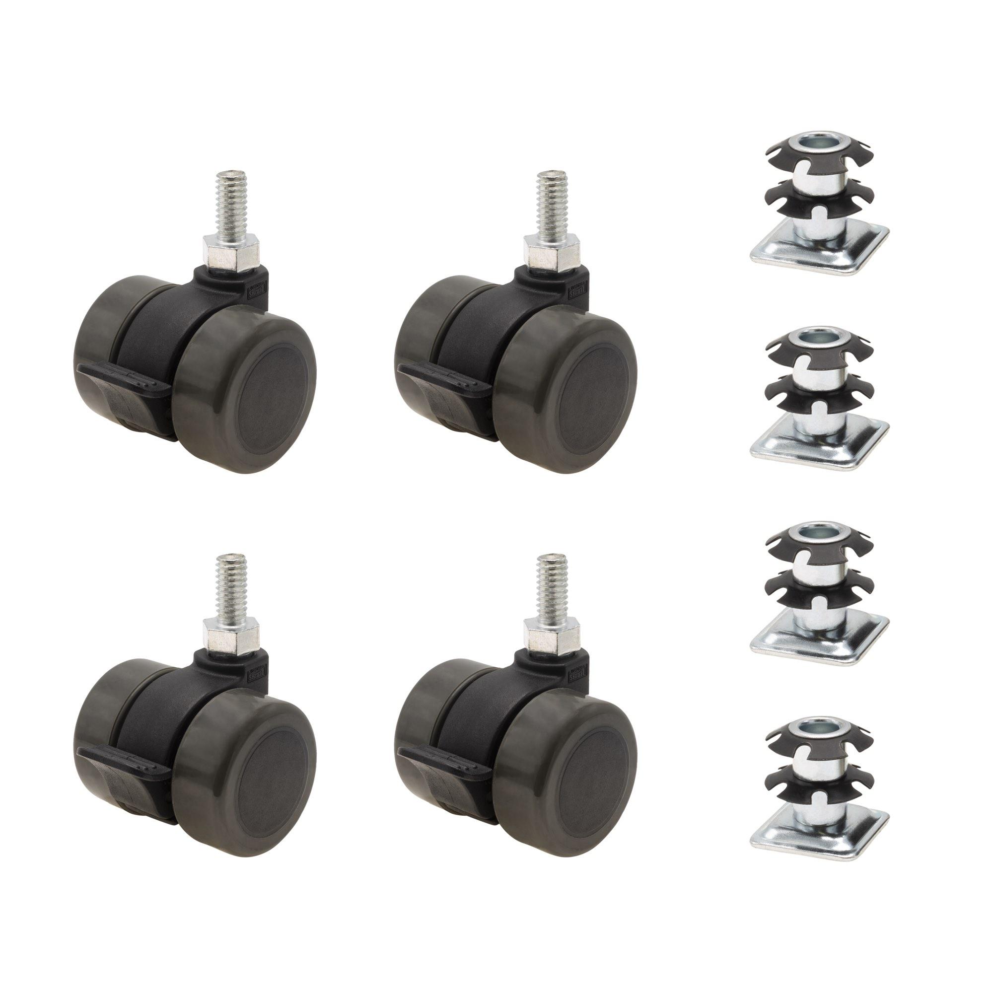 1 Inch Square Double Star Caster Insert and 1-1/2 Inch Grey Swivel Non Hooded - Picture 12 of 21