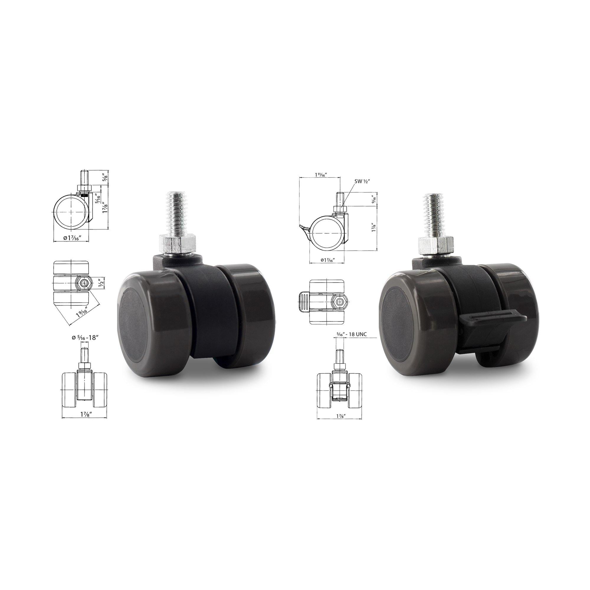 1 Inch Square Double Star Caster Insert and 1-1/2 Inch Grey Swivel Non Hooded - Picture 7 of 21