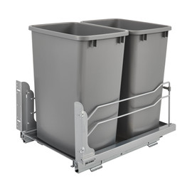 Rev-A-Shelf | Double 35 Qrt | Metallic Silver | Bottom Mount Pull-Out Wast Container