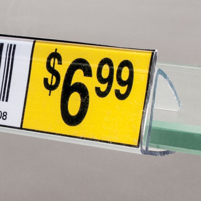 5/8in - 3/4in | Clear Butyrate | Ticket Moulding | Fits 3/4in Glass Shelf Moulding