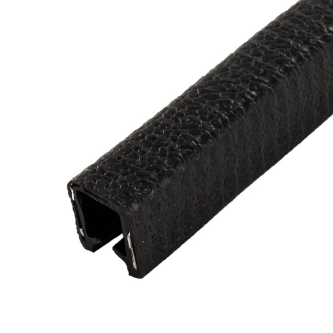3/16in-1/4in | Black Embossed PVC with Segmented Aluminum Core | Flexible U Channel Moulding | 125ft Coil