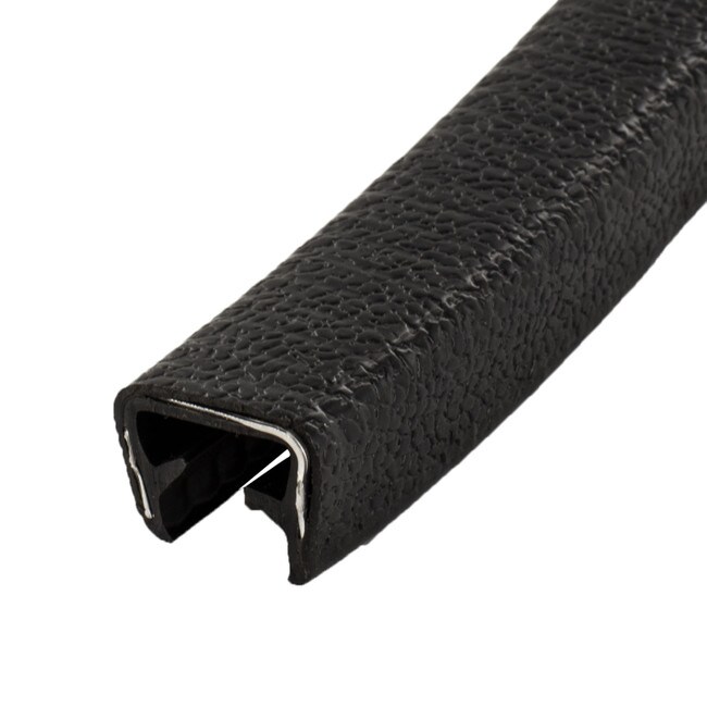 1/2in | Black Embossed PVC with Segmented Aluminum Core | Flexible U Channel Moulding | 150ft Coil