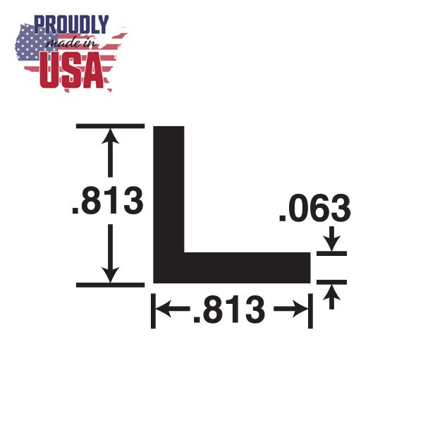 13/16in x 13/16in x 1/16 Thick | Aluminum Even Leg | 90° Angle Moulding