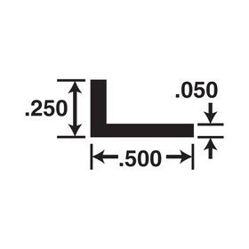 1/4in x 1/2in x 3/64in (.050in) Thick| Mill Finish Aluminum Uneven Leg | 90° Angle Moulding