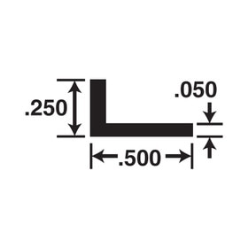 1/4in x 1/2in x 3/64in (.050in) Thick| Mill Finish Aluminum Uneven Leg | 90° Angle Moulding