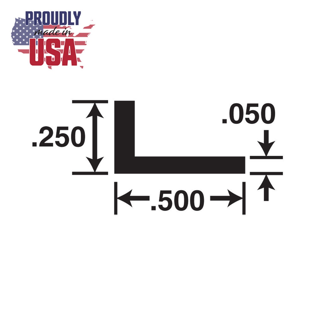 1/4in x 1/2in x 3/64in (.050in) Thick| Mill Finish Aluminum Uneven Leg | 90° Angle Moulding