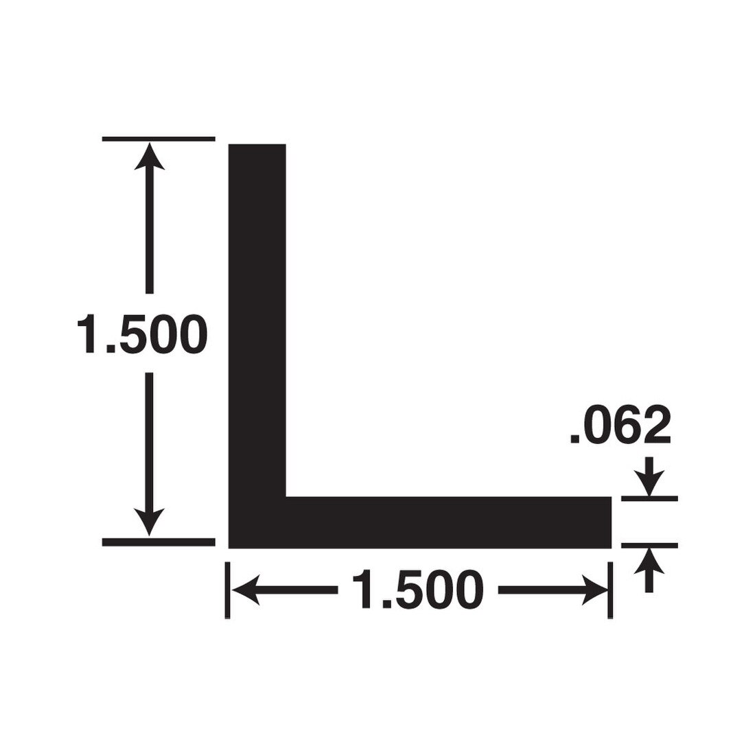 1-1/2in x 1-1/2in x 1/16in Thick | Aluminum Even Leg | 90° Angle Moulding