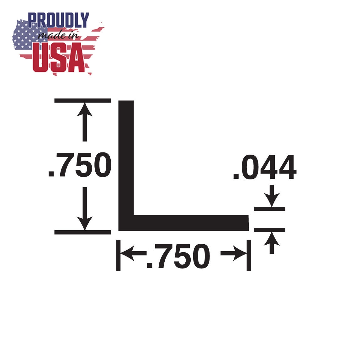 3/4in x 3/4in x 3/64in (.044in) Thick | Mill Finish Aluminum Even Leg | 90° Angle Moulding