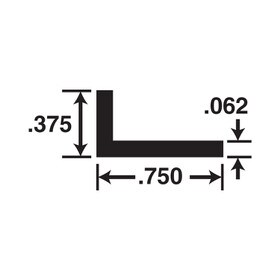 3/8in x 3/4in x 1/16in Thick | Mill Finish Aluminum Even Leg | 90° Angle Moulding