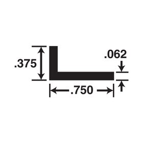 3/8in x 3/4in x 1/16in Thick | Mill Finish Aluminum Even Leg | 90° Angle Moulding