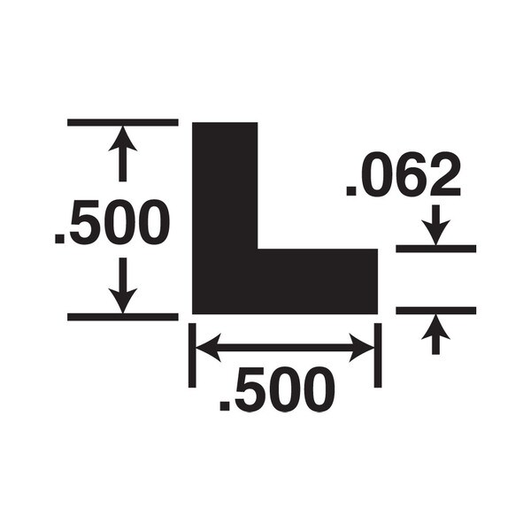 1/2in x 1/2in x 1/16in Thick | Mill Finish Aluminum Even Leg | 90° Angle Moulding
