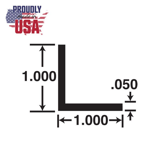 Extruded Aluminum Angle 1in x 1in x 3/64in (.050in) Thick