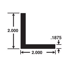 2in x 2in x 3/16in Thick | Mill Finish Aluminum Even Leg | 90° Angle Moulding