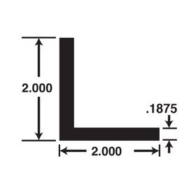 2in x 2in x 3/16in Thick | Mill Finish Aluminum Even Leg | 90° Angle Moulding