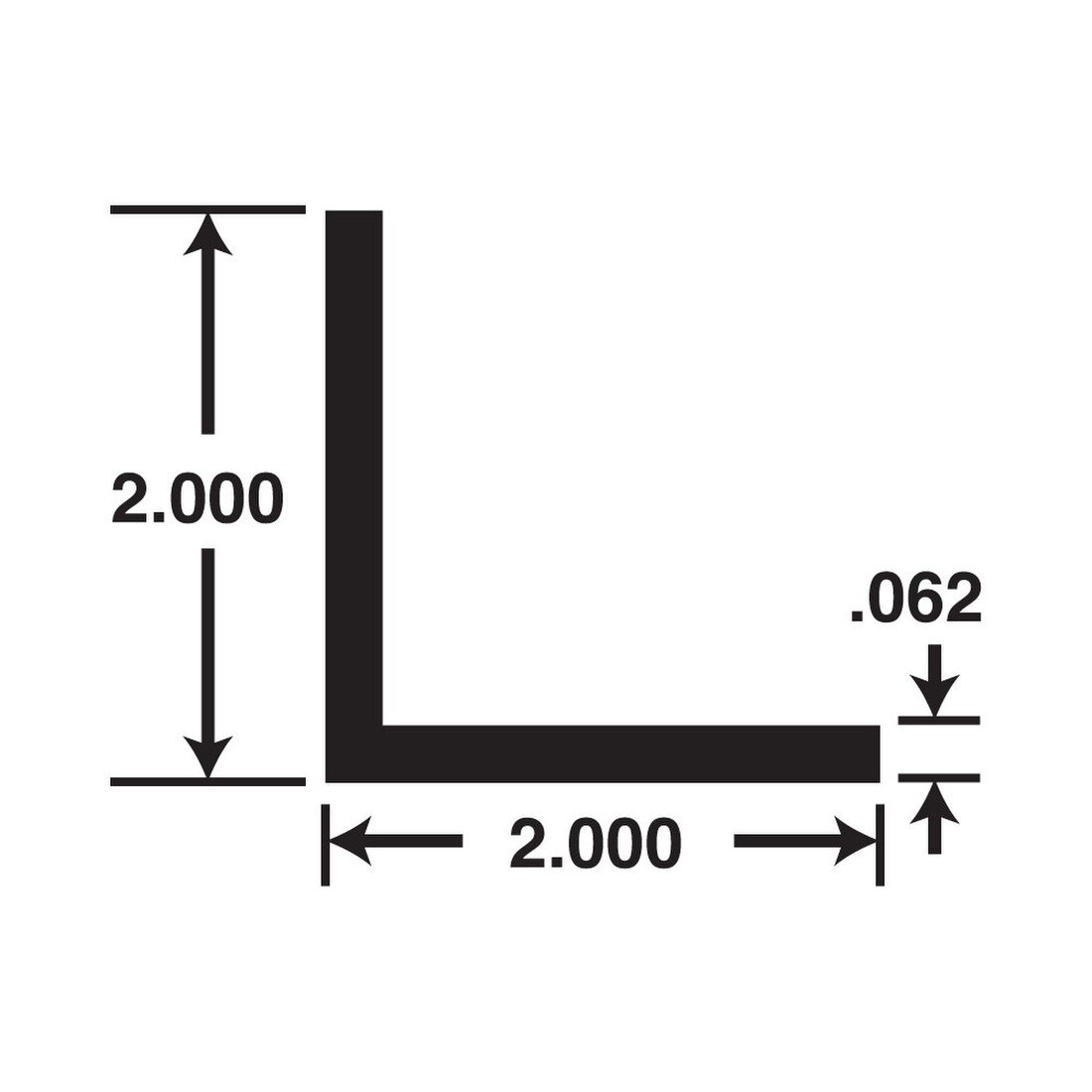 2in x 2in x 1/16in Thick | Mill Finish Aluminum Even Leg | 90° Angle Moulding