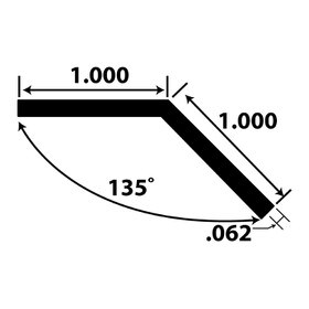 1in x 1in x 1/16in Thick | Mill Finish Aluminum Even Leg | 135° Angle Moulding | ALU469-135 Series
