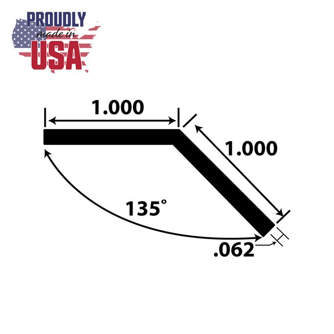 1in x 1in x 1/16in Thick | Mill Finish Aluminum Even Leg | 135° Angle Moulding | ALU469-135 Series