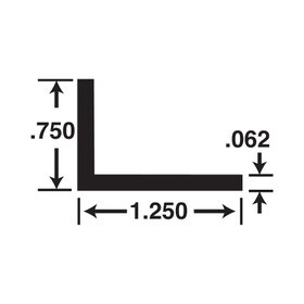 3/4in x 1-1/4in x 1/16in Thick | Mill Finish Aluminum Uneven Leg | 90° Angle Moulding