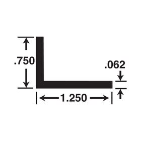 3/4in x 1-1/4in x 1/16in Thick | Mill Finish Aluminum Uneven Leg | 90° Angle Moulding