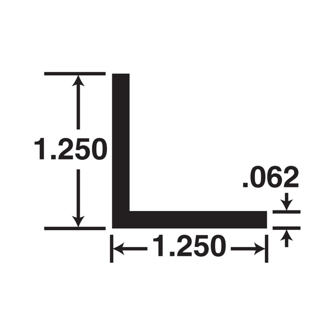 1-1/4in x 1-1/4in x 1/16in Thick | Mill Finish Aluminum Even Leg | 90° Angle Moulding