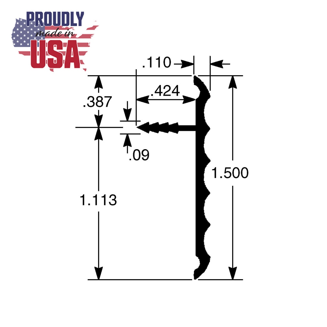 1-1/2in Rigid Aluminium | Offset Barb Rippled Tee Moulding