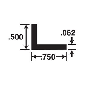 1/2in x 3/4in x 1/16in Thick | Mill Finish Aluminum Uneven Leg | 90° Angle Moulding