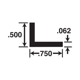 1/2in x 3/4in x 1/16in Thick | Mill Finish Aluminum Uneven Leg | 90° Angle Moulding